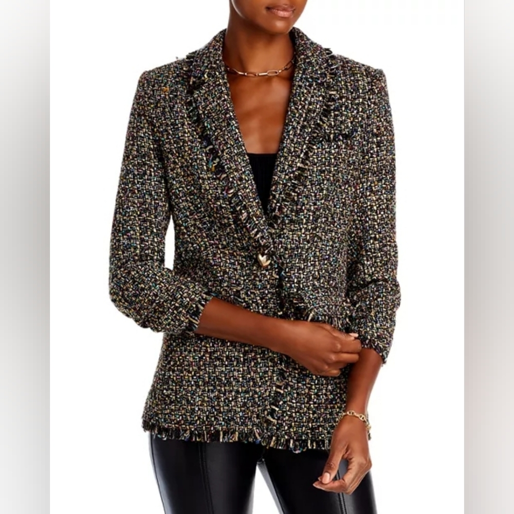 Conrad C Collection Tweed‎ Blazer Jacket Sz 10 Yellow Black Dark Academia VTG